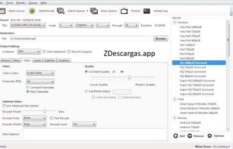 El software de conversión de vídeo HandBrake 2026 se utiliza para la codificación y compresión rápida de medios.